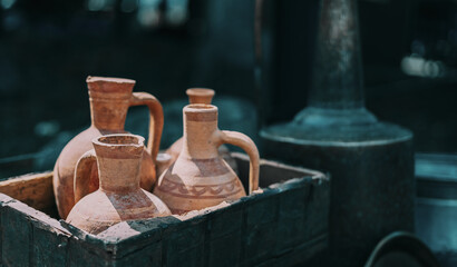 Georgian Traditional Clay Vessels For Wine. Set Of Traditional Georgian Clay Wine Jugs. Oriental...