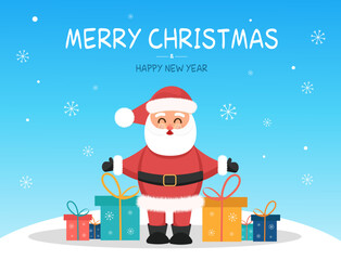 Merry Christmas! Santa Claus with gifts. Vector illustration of Christmas character.