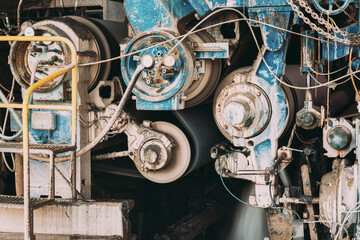 Shafts Of Paper-making Machine At Paper Mill. Detail.