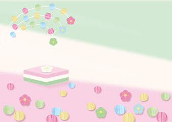 ひなまつり　かわいいパステルカラーの背景画像　ひなあられとひし餅