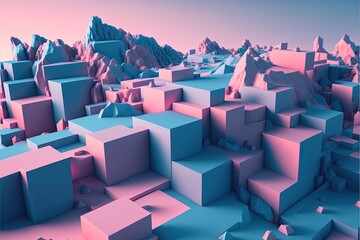 Obraz premium Abstract pink and blue geometric landscape Generative AI