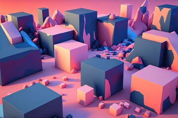 Obraz premium Abstract pink and blue geometric landscape Generative AI