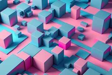 Abstract pink and blue geometric landscape Generative AI