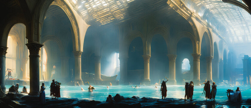 Painting of Ancient roman bathhouse