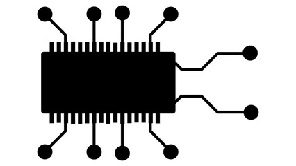 Silhouette of simple schematic chip or component for microcircuits isolated on white background. Technical clipart. Vector.
