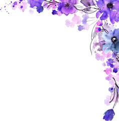 Obraz na płótnie Canvas Colorful watercolor hand painted floral corner. Blue flowers 