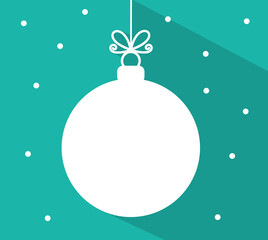 Christmas bauble with long shadow on blue background. Vector illustration.