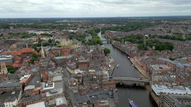 Wide generic aerial view of York city centre and river