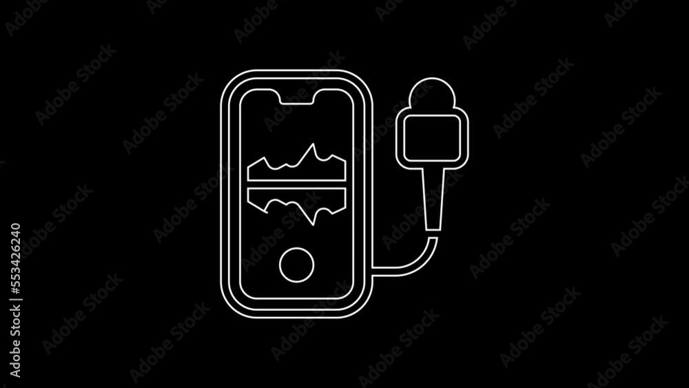 Poster white line mobile recording icon isolated on black background. mobile phone with microphone. voice r