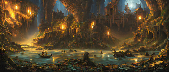 Concept painting of a open gold mine, Generative AI