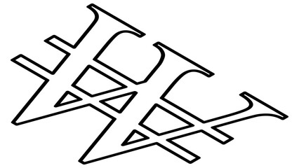 South Korean won KRW currency sign black outline isometric view isolated on white background. Currency of the Republic of Korea. Design element.