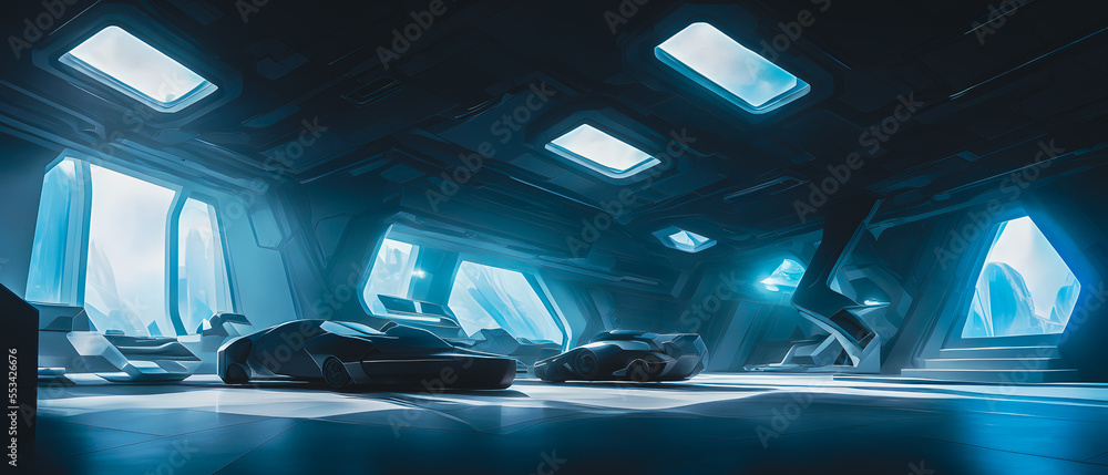 Poster Artistic concept painting of a beautiful futuristic interior, Generative AI