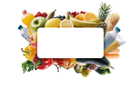 Frame made of fresh groceries and white sign