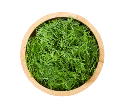 Fresh dill in wood bowl isolated on trasparent png