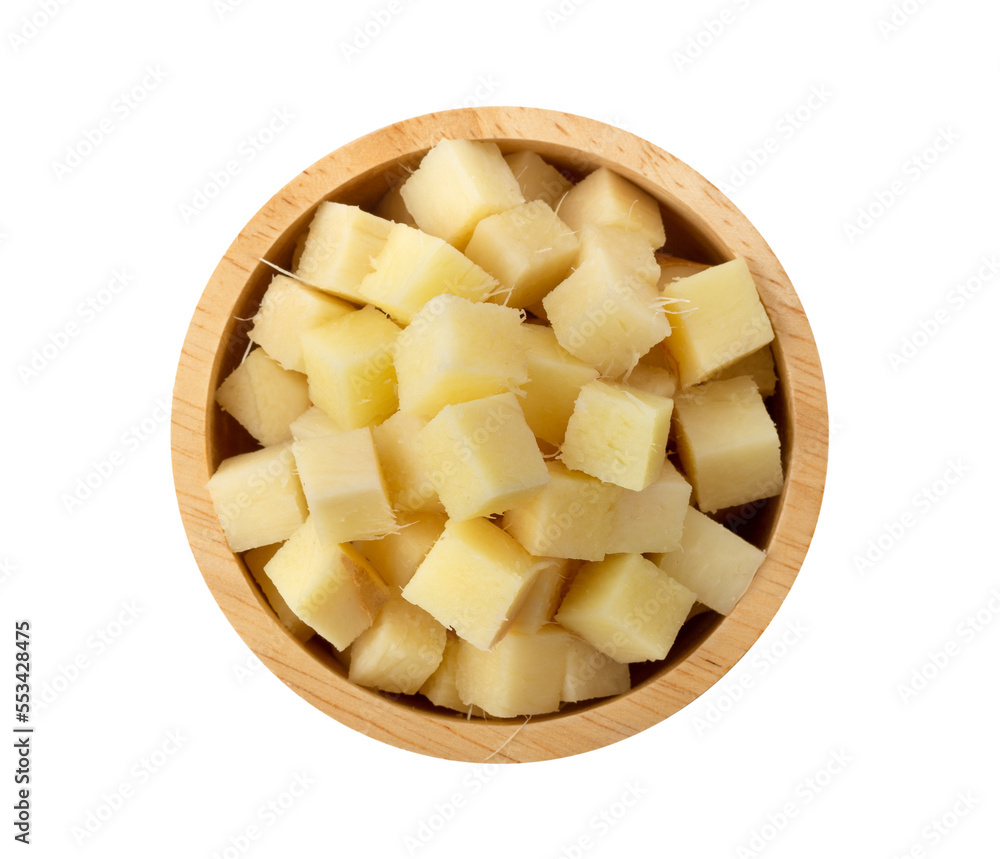 Wall mural ginger slice in wood bowl isolated on transparent png