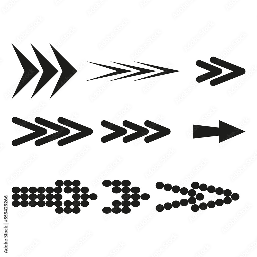 Poster arrow pointer. black different arrows. vector illustration. stock image.