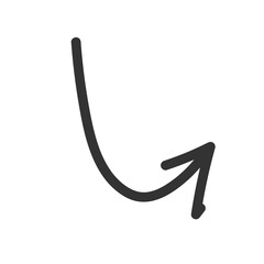 Curved arrow hand drawn. Sketch doodle style.