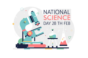 National science day vector flat illustration. National Science Day celebrated in India. Beautiful horizontal poster background.