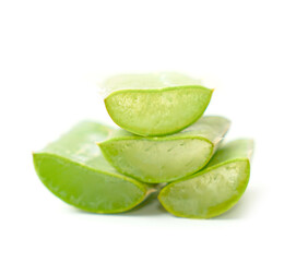 close up fresh sliced aloe vera on white background