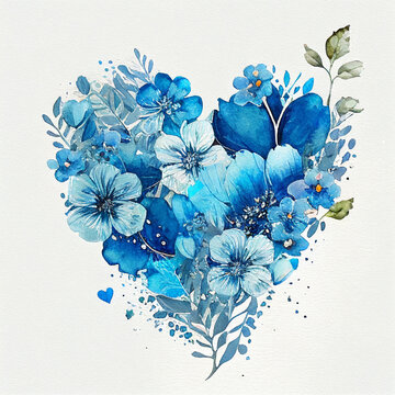 blue flowers, watercolor painting, Generative AI