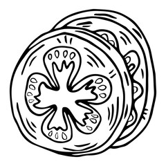  slice of tomato and a wedge of tomato sketchsingle icon vector isolated on white