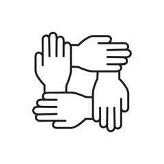 Humanitarian assistance vector illustration isolated on white background. Hands together in round shape. Voluntary, charity, donation icon.