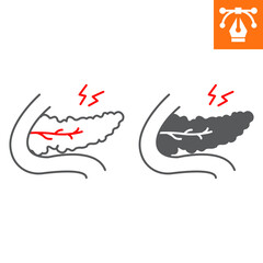 Pancreatitis line and solid icon, outline style icon for web site or mobile app, disease and anatomy, pancreas pain vector icon, simple vector illustration, vector graphics with editable strokes.