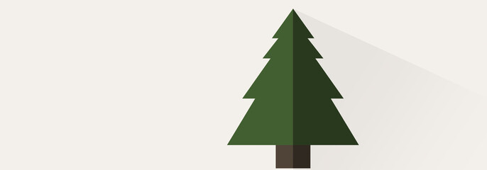 Obraz premium Big Green Christmas Tree with Shadow on Light Grey Backgrounds with Empty Space. Paper Style