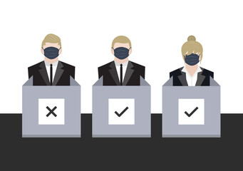 business voter with face mask at polling station vector ep27