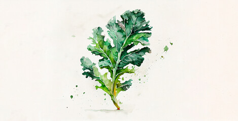 Kale. watercolor on white paper background. Illustration of vegetables and greens - obrazy, fototapety, plakaty
