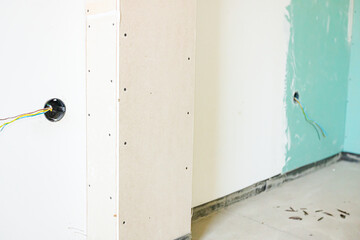 Place for electrical jack that will be installed into gypsum wall of unfinished residential edifice