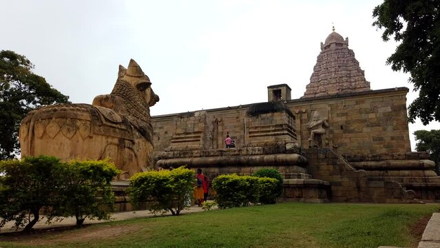 Thanjavur, India - December 11th 2022. Gangaikonda Cholapuram Temple Time Lapse During Raining Day and Passing Clouds. Jayankondam, Ariyalur district, Tamil Nadu, India