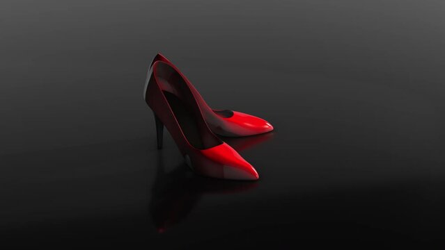 Red high heel shoes - rotation - 3d animation model on a black background