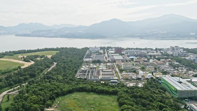 Tai Po Sewage Treatment Works, Facility of Drainage Services Department; Aerial Drone, Hong Kong, China