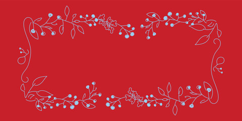 Fototapeta na wymiar Vector. Merry Christmas and Happy New Year floral background, copy space for text. Rustic horizontal frame template for Christmas cards, wedding invitations, party invitations. Hand-drawn sketch.