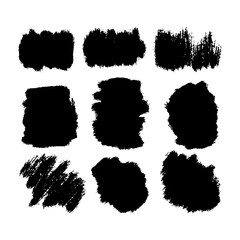 Set of grunge brush strokes. Abstract dirty black ink splatter texture