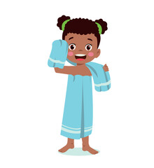 Little boy wearing bathrobe standing with towel vector image