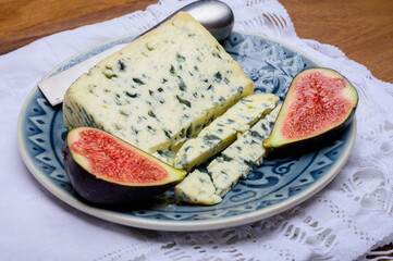 Cheese collection, piece of French blue cheese auvergne or fourme d'ambert