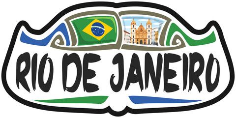 Rio de Janeiro Brazil Flag Travel Souvenir Sticker Skyline Logo Badge Stamp Seal Emblem Vector
