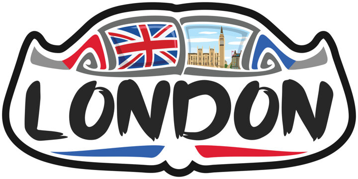London UK United Kingdom Flag Travel Souvenir Sticker Skyline Logo Badge Stamp Seal Emblem Vector