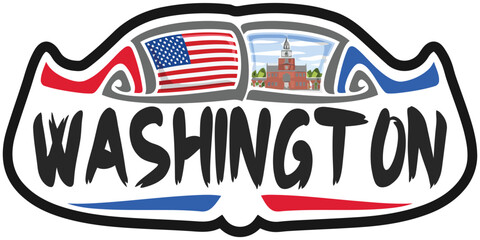 Washington USA United States Flag Travel Souvenir Sticker Skyline Logo Badge Stamp Seal Emblem