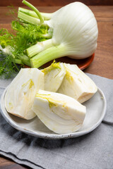 Healthy vegetable diet, raw fresh florence fennel bulbs close up