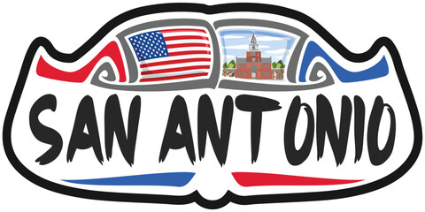 San Antonio USA United States Flag Travel Souvenir Sticker Skyline Logo Badge Stamp Seal Emblem