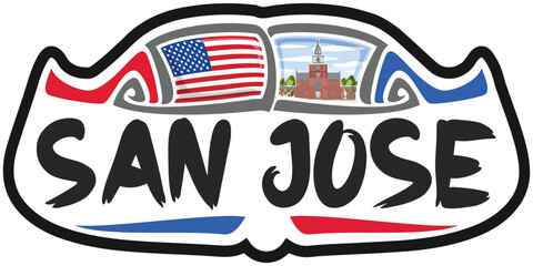San Jose USA United States Flag Travel Souvenir Skyline Landmark Logo Badge Stamp Seal Emblem EPS