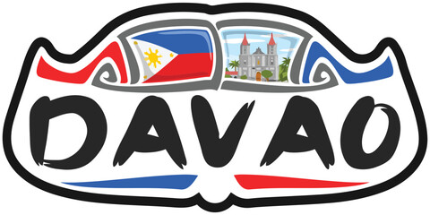Davao Philippines Flag Travel Souvenir Sticker Skyline Landmark Logo Badge Stamp Seal Emblem SVG EPS
