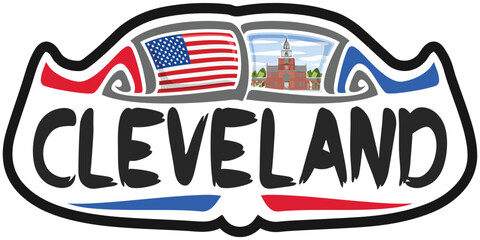 Cleveland USA United States Flag Travel Souvenir Skyline Landmark Logo Badge Stamp Seal Emblem EPS