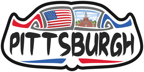 Pittsburgh USA United States Flag Travel Souvenir Skyline Landmark Logo Badge Stamp Seal Emblem EPS