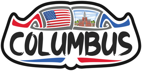 Columbus USA United States Flag Travel Souvenir Skyline Landmark Logo Badge Stamp Seal Emblem EPS