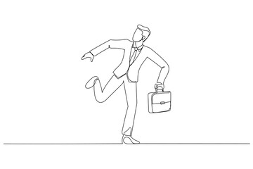 Drawing of businessman running away because late for work. Continuous line art style