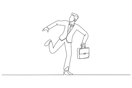 recommend clip art: Drawing of businessman running away because late for work. Continuous line art style